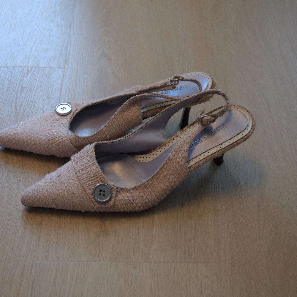 Blush Millennial Pink Tweed Kitten Heels - Picture 4 of 7